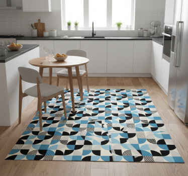 Kitchen vinyl rug in retro blue bauhaus pattern - TenStickers