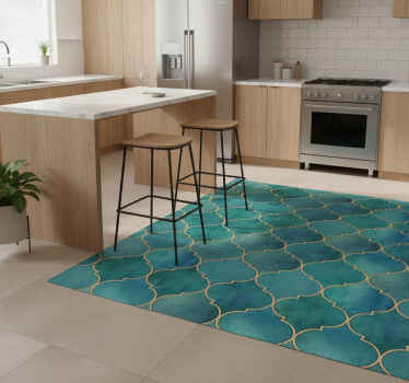 Kitchen vinyl rug in jade green with gold accents - TenStickers
