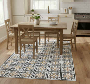 Kitchen vinyl rug in beige and black portuguese tile - TenStickers