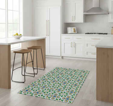 Kitchen vinyl rug in yellow and blue portuguese tile - TenStickers