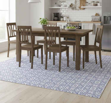 Kitchen vinyl rug in blue octagon portuguese tile - TenStickers