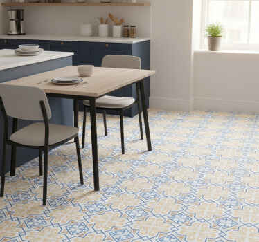 Kitchen vinyl rug with blue lines portuguese tile pattern - TenStickers