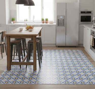 Kitchen vinyl rug in baby blue and yellow tile - TenStickers