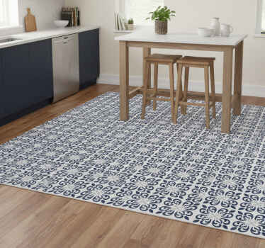 乙烯基厨房地毯深蓝色三叶草葡萄牙瓷砖 - TenStickers