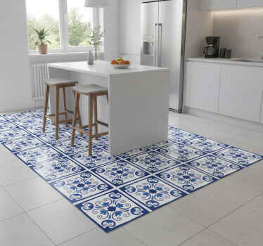 Kitchen vinyl rug in typical beautiful blue tile - TenStickers