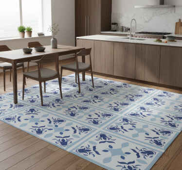 Kitchen vinyl rug with typical portuguese tile flowers - TenStickers