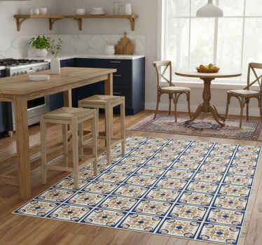 Kitchen vinyl rug with pink floral portuguese tile - TenStickers