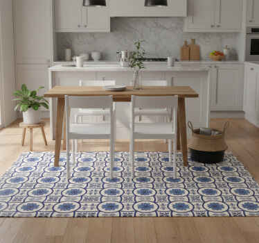 Kitchen vinyl rug with blue flower portuguese tile - TenStickers
