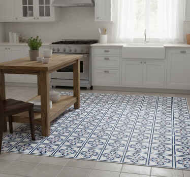 Kitchen vinyl rug in blue and red portuguese tile - TenStickers