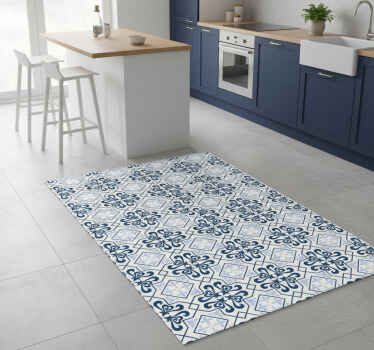 Kitchen vinyl rug in typical blue portuguese tile - TenStickers