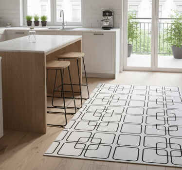 Kitchen vinyl rug with black squares urban design - TenStickers
