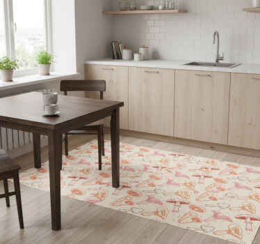 Alfombra vinílica cocina set de champiñones acuarelados - TenVinilo