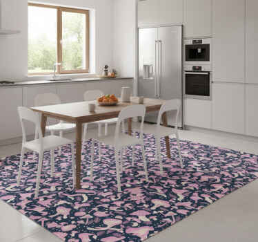 Kitchen vinyl rug with pink mushroom pattern - TenStickers