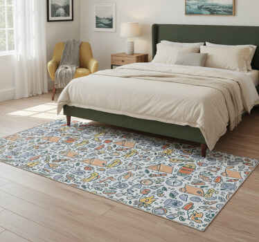 卧室乙烯基地毯 手绘山脉与露营用品 - TenStickers