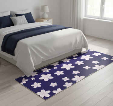 卧室乙烯基地毯复古梅花图案蓝色背景 - TenStickers