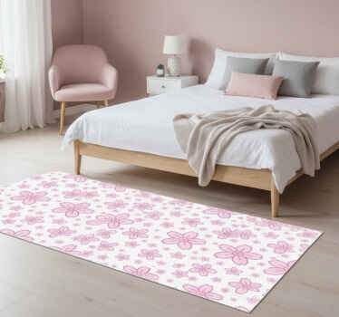 卧室乙烯基地毯带白色背景的小粉花 - TenStickers