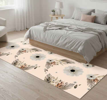 卧室乙烯基地毯，粉黑色柔和花卉图案 - TenStickers