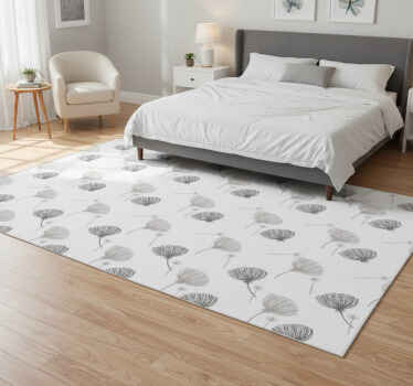 卧室乙烯基地毯，白色草甸花卉图案 - TenStickers