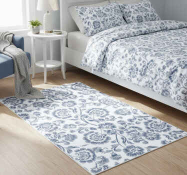 Χαλί κρεβατοκάμαρας με μπλε λουλούδια grandmillenial - TenStickers