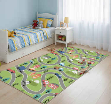 卧室乙烯基地毯，五彩赛车街道设计 - TenStickers