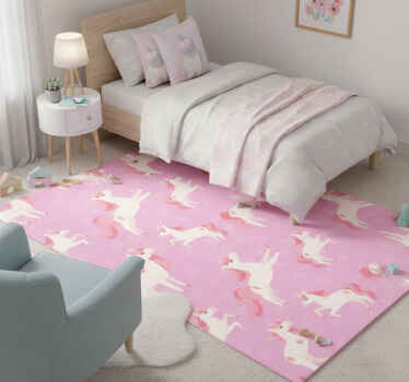 卧室乙烯基地毯，粉色调独角兽与植物花卉 - TenStickers