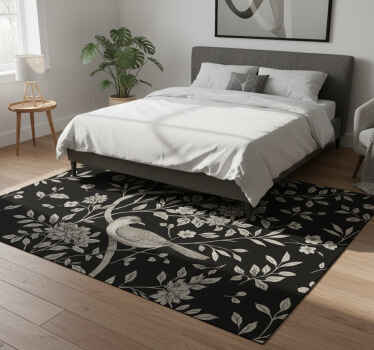 卧室乙烯基地毯灰色树木与花鸟 - TenStickers