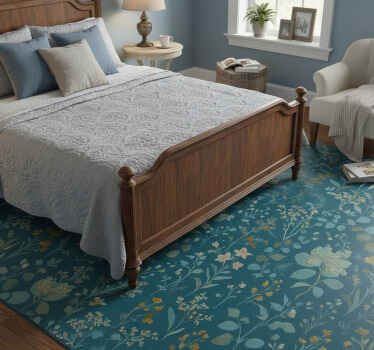 卧室乙烯基地毯蓝色复古花卉设计 - TenStickers