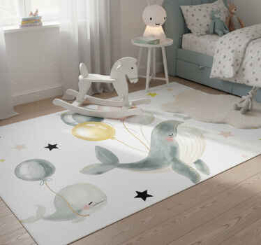 Tapete vinílico quarto com baleias felizes e balões - TenStickers