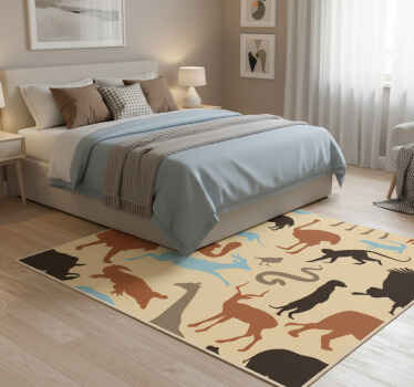 Bedroom vinyl rug featuring safari animal silhouettes - TenStickers