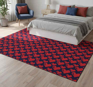 Bedroom vinyl rug with geometric red hearts on blue - TenStickers