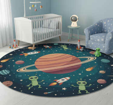 Bedroom vinyl rug with round illustration of funny aliens - TenStickers