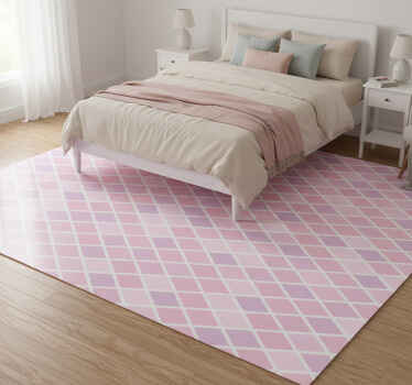 Bedroom vinyl rug in pink and white rhombuses - TenStickers