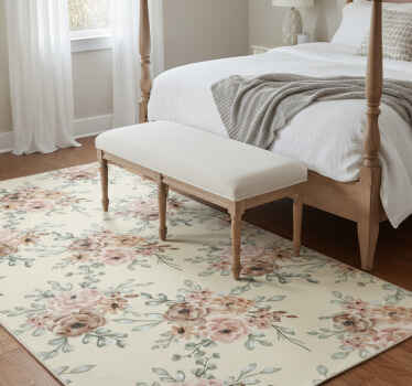 Bedroom vinyl rug with romantic large rose painting - TenStickers