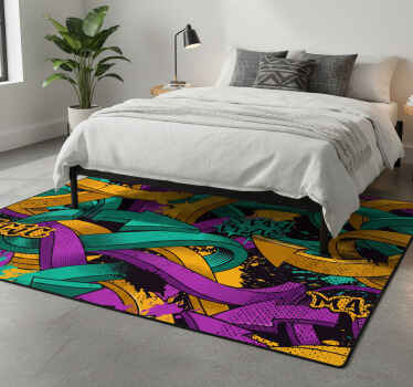 Bedroom vinyl rug with realistic graffiti design - TenStickers