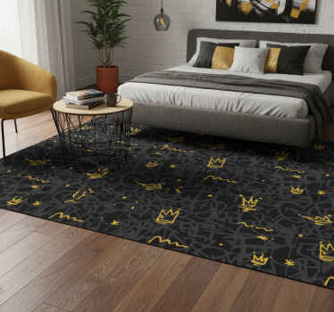 Bedroom vinyl rug black and gold graffiti crown - TenStickers