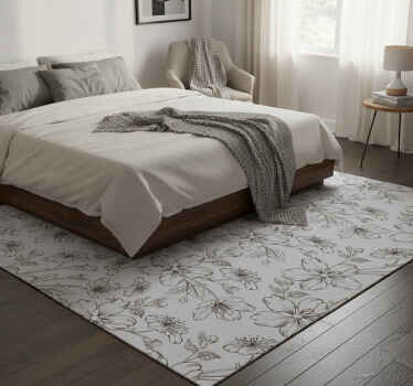 Bedroom vinyl rug with black flowers on gray - TenStickers