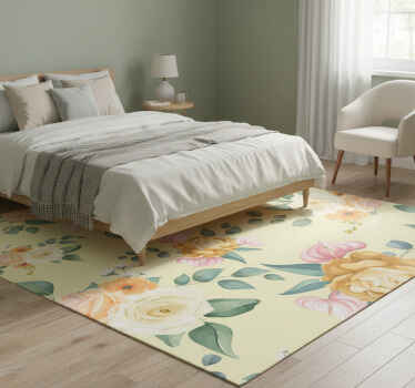 Bedroom vinyl rug with vintage yellow roses design - TenStickers