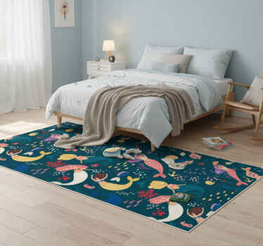 Alfombra vinílica dormitorio patrón de sirenas azul oscuro - TenVinilo