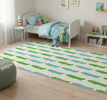 Kids green and blue crocodile bedroom vinyl rug - TenStickers