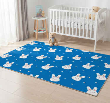 Bedroom vinyl rug with adorable rabbits on blue - TenStickers