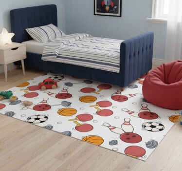Bedroom vinyl rug sports equipment doodle design - TenStickers