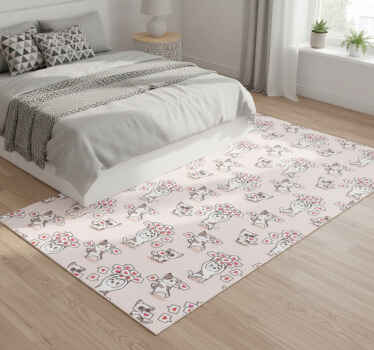 Bedroom vinyl rug with cats and heart icons pattern - TenStickers