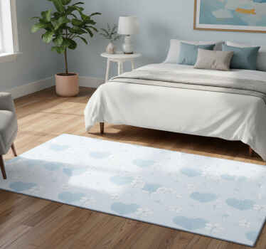Bedroom vinyl rug with 80's scenic floral blue design - TenStickers