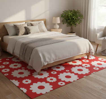 Bedroom vinyl rug with white daisies on red - TenStickers