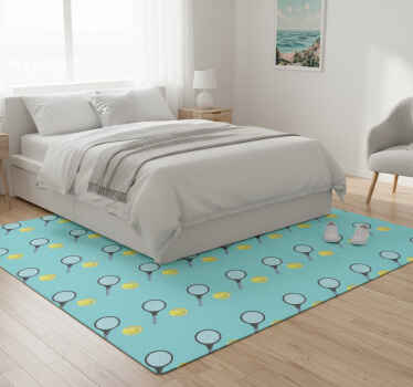 Bedroom vinyl rug with tennis rackets and balls pattern - TenStickers