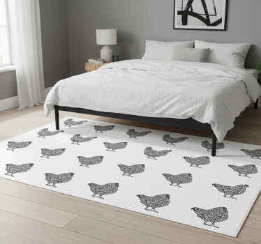 Bedroom vinyl rug with black chicken design - TenStickers