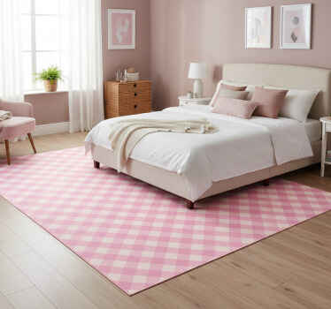 Pink checked pattern bedroom vinyl rug - TenStickers