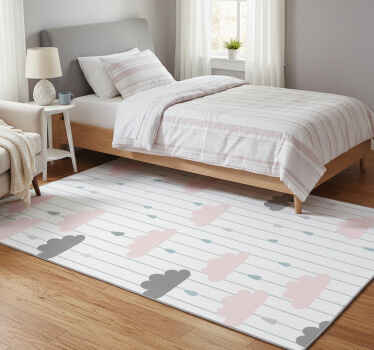 Bedroom vinyl rug in pink and grey clouds - TenStickers