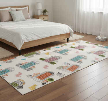Bedroom vinyl rug with animal and building designs - TenStickers