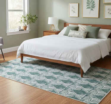 Bedroom vinyl rug with green and white leaves - TenStickers